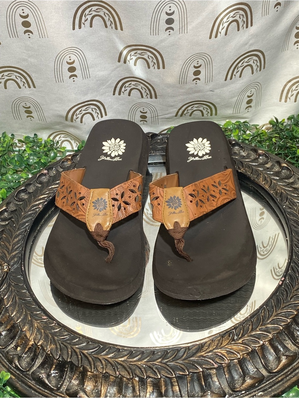 Yellow Box Brown & Black Women's Leather Thong Sandals